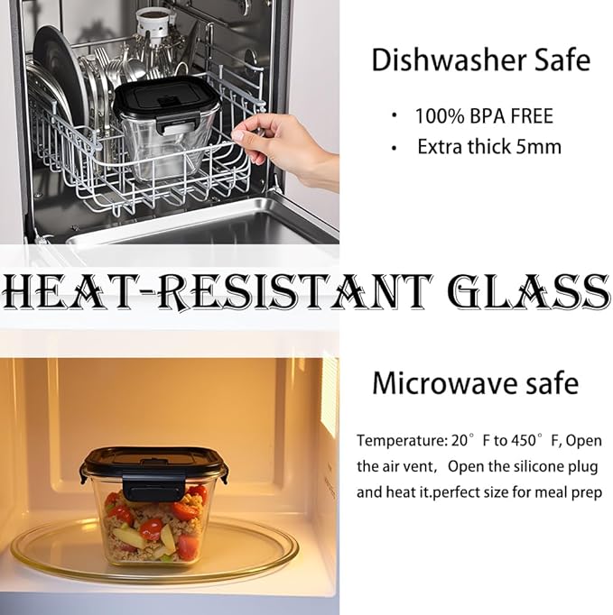 4 Cup Square Borosilicate Glass Food Storage Containers, 32oz Tall Glass Soup Containers with Lids, Large Square Meal Prep Bowl for Food, Salad, Lunch, Deli, Microwave, Freezer Saf (4Pack)