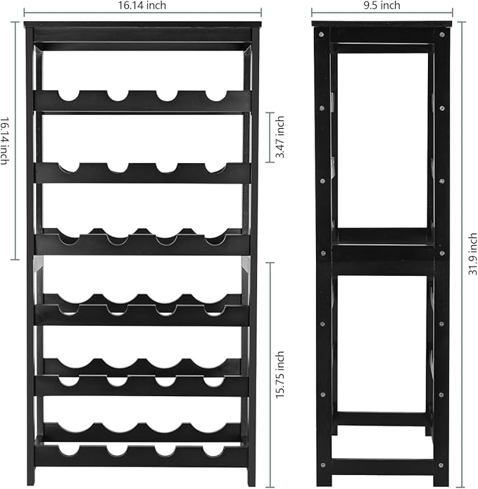 Wine Rack 24-Botttle Freestanding Floor, 6-Tier Wine Rack Shelf with Table Top, Bamboo Display Wine Storage Shelves Kitchen Bar Dining Room Living Room, Black