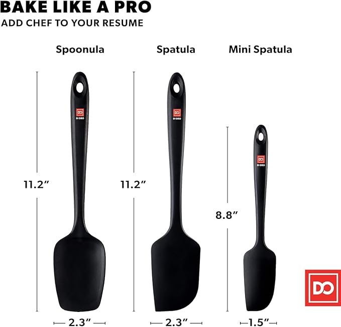 DI ORO Silicone Spatula Set - Rubber Kitchen Spatulas for Baking, Cooking, & Mixing - 600°F Heat-Resistant & BPA Free Silicone Scraper Spatulas for Nonstick Cookware - Dishwasher Safe (3pc, Black)