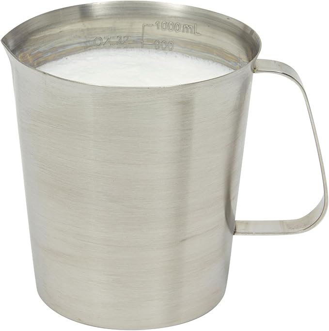 Juvale 4-Stainless Steel Metal Measuring Cups - 32 Oz/1000 mL, With Handle - Stainless Steel Graduated Pitcher with Ounce & Milliliter Markings