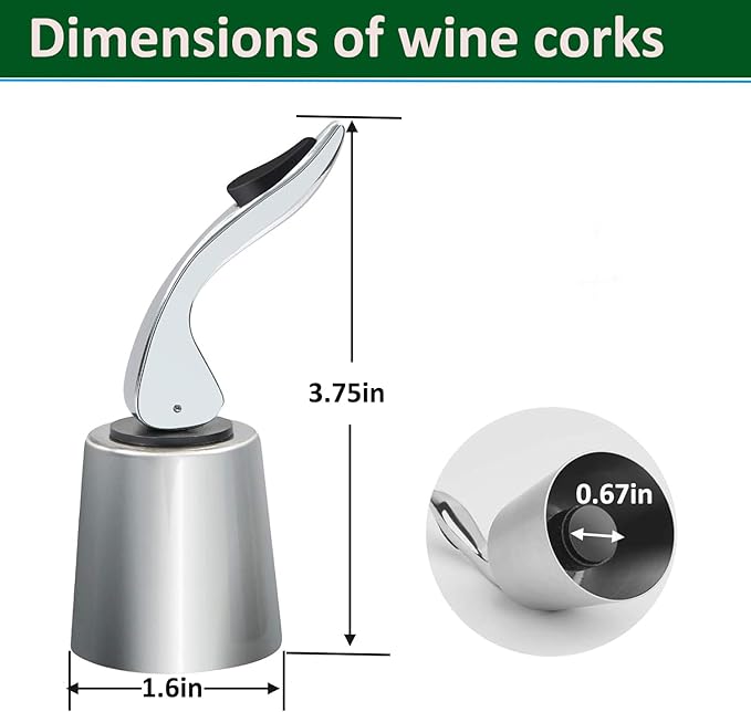 Stainless Steel Wine Bottle Stoppers with Silicone - Reusable Wine Freshness Keep,Wine Bottle Sealer Stopper, Ideal Wine Saver Accessory Gift (Silver,2 Pack)