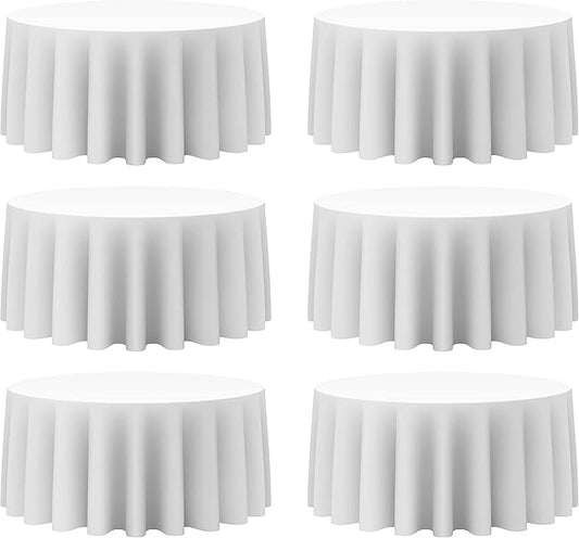 BRILLMAX 6 Pack White 132 Inch Round Tablecloths Fit 72" Tables (Floor-Drop) - Circle Bulk Linen Polyester Fabric Washable Cloth Cover for Wedding Reception Banquet Birthday Party Buffet Restaurant