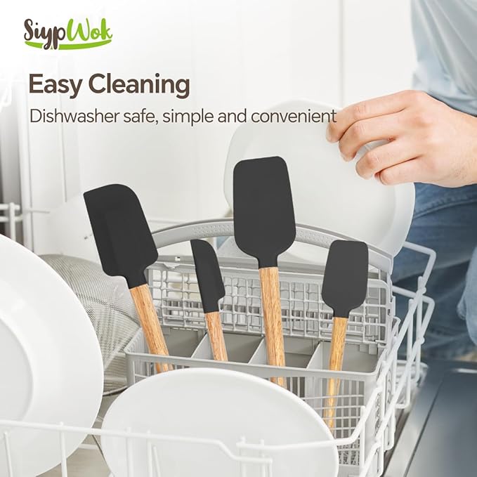 Black Silicone Spatula Set, Food Grade Rubber Spatula-4 Piece Nonstick Rubber Spatulas, Spoonula, Jar Scraper for Cooking, Baking, Mixing, Frosting