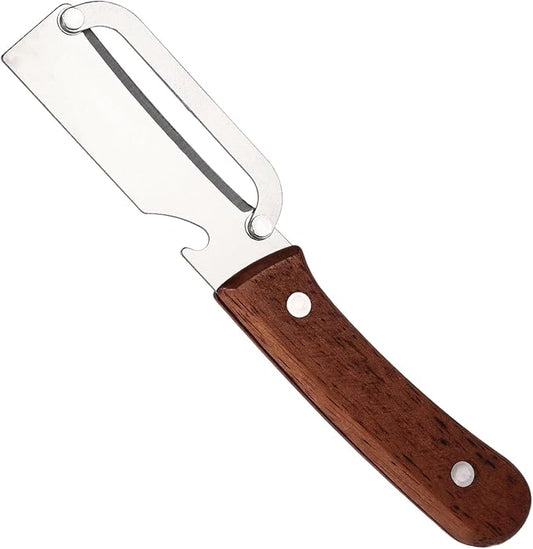 Multi-Functional Vegetable Peeler, Stainless Steel Fruit Peeler with Bottle Opener & Wooden Handle Practical Kitchen Food Veggie Tool Gadget Accessories Supplies for Apple Potato Mango Kiwi