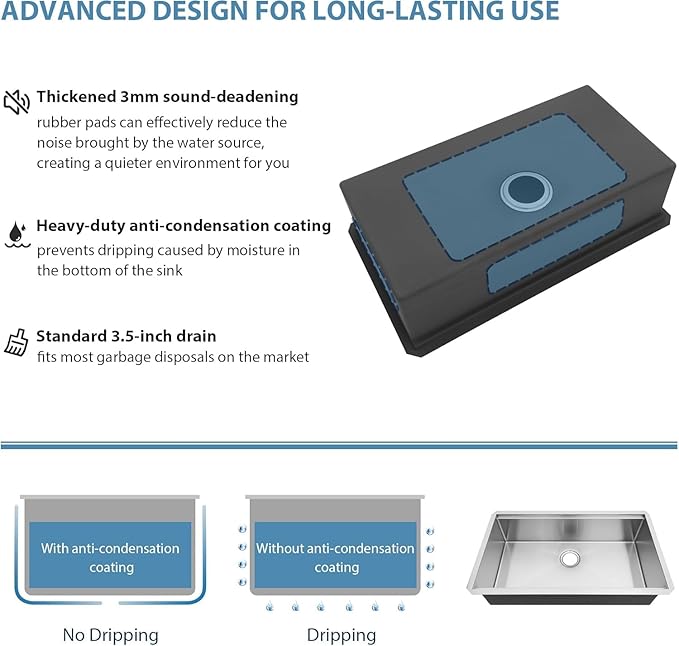 33 Undermount Kitchen Sink Stainless Steel 16 Gauge 33x19x9 Ledge Workstation Single Bowl Kitchen Sinkwith Round Corners 33x19x9 Inch Under Counter Kitchen Sink Basin