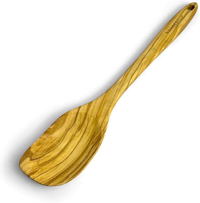 WONDERFUL 13.5 Inch Long Olive Wood Corner Spoon, Wooden Spoons for Cooking, Healthy Spoon & Spatula, Mixing/Serving, Non-Stick