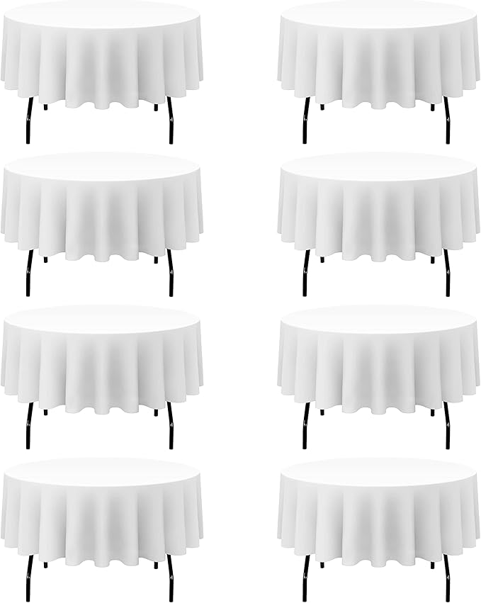 BRILLMAX 8 Pack White Round Tablecloths 90 Inch - Circle Bulk Linen Polyester Fabric Washable Table Cloth Cover for Wedding Reception Banquet Birthday Party Buffet Restaurant