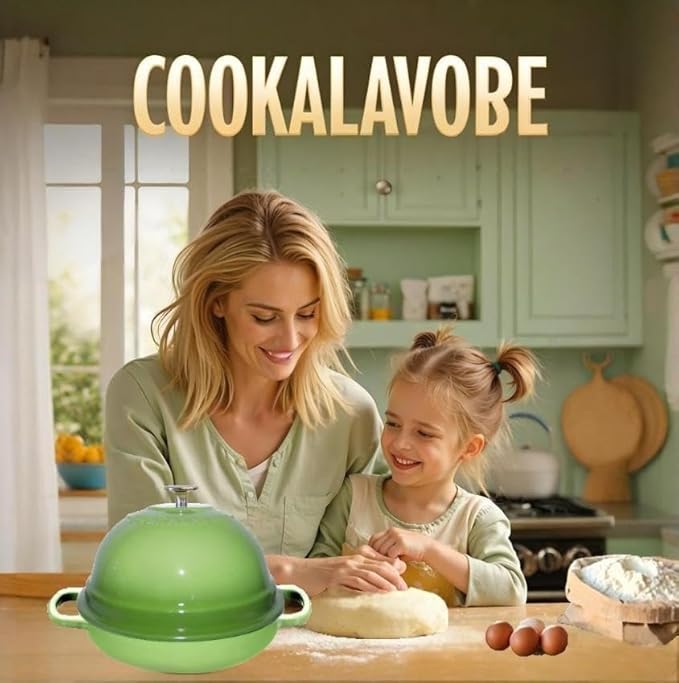 Dutch Oven for Bread Baking,6 Quart Enamel Bread Oven for Sourdough,10.5"Bread Oven with Lid,Bread Pans for Homemade Bread,Green Thick Enamel Bread Pan-with Silicone Baking Mat&Recipe,Gifts for Family