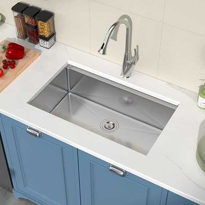 30 Inch Undermount Kitchen Sink 30x18 Workstation Undermount Sink Stainless Steel 16 Gauge Single Bowl Under Counter with Accessories
