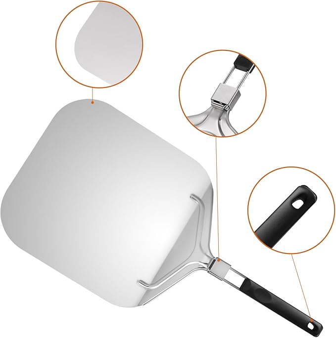 MANJIA Pizza Peel 13 inch, Pizza Paddle with Cutter Rocker Set (12.6"x 16.5") Metal Pizza Peel with Foldable Handle, Pizza Spatula Paddle for Indoor & Outdoor Ovens Homemade Pizza Making Kit