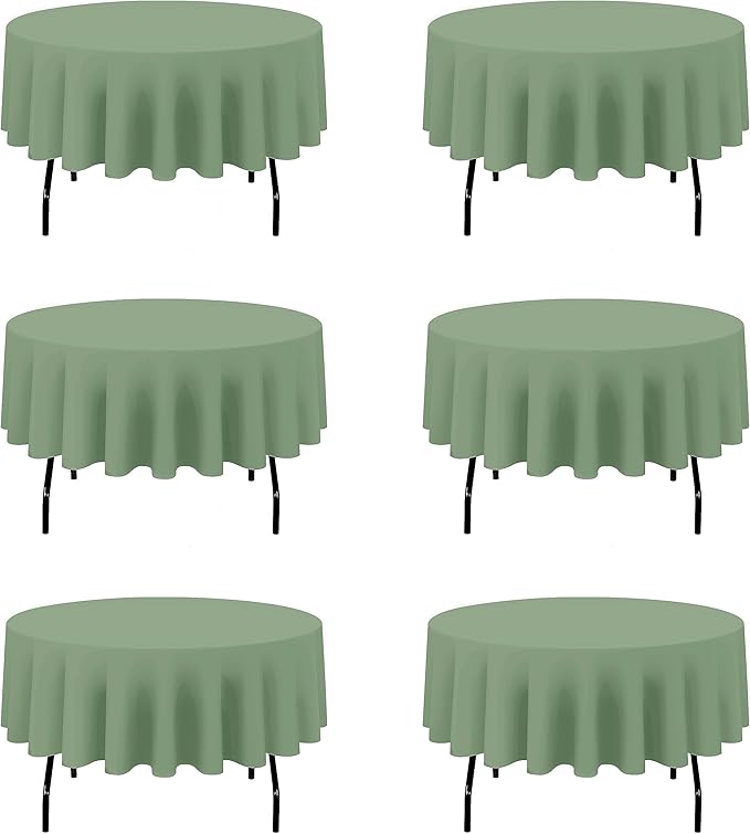 BRILLMAX 6 Pack Sage Green Round Tablecloths 90 Inch - Circle Bulk Linen Polyester Fabric Washable Table Cloth Cover for Wedding Reception Banquet Birthday Party Buffet Restaurant
