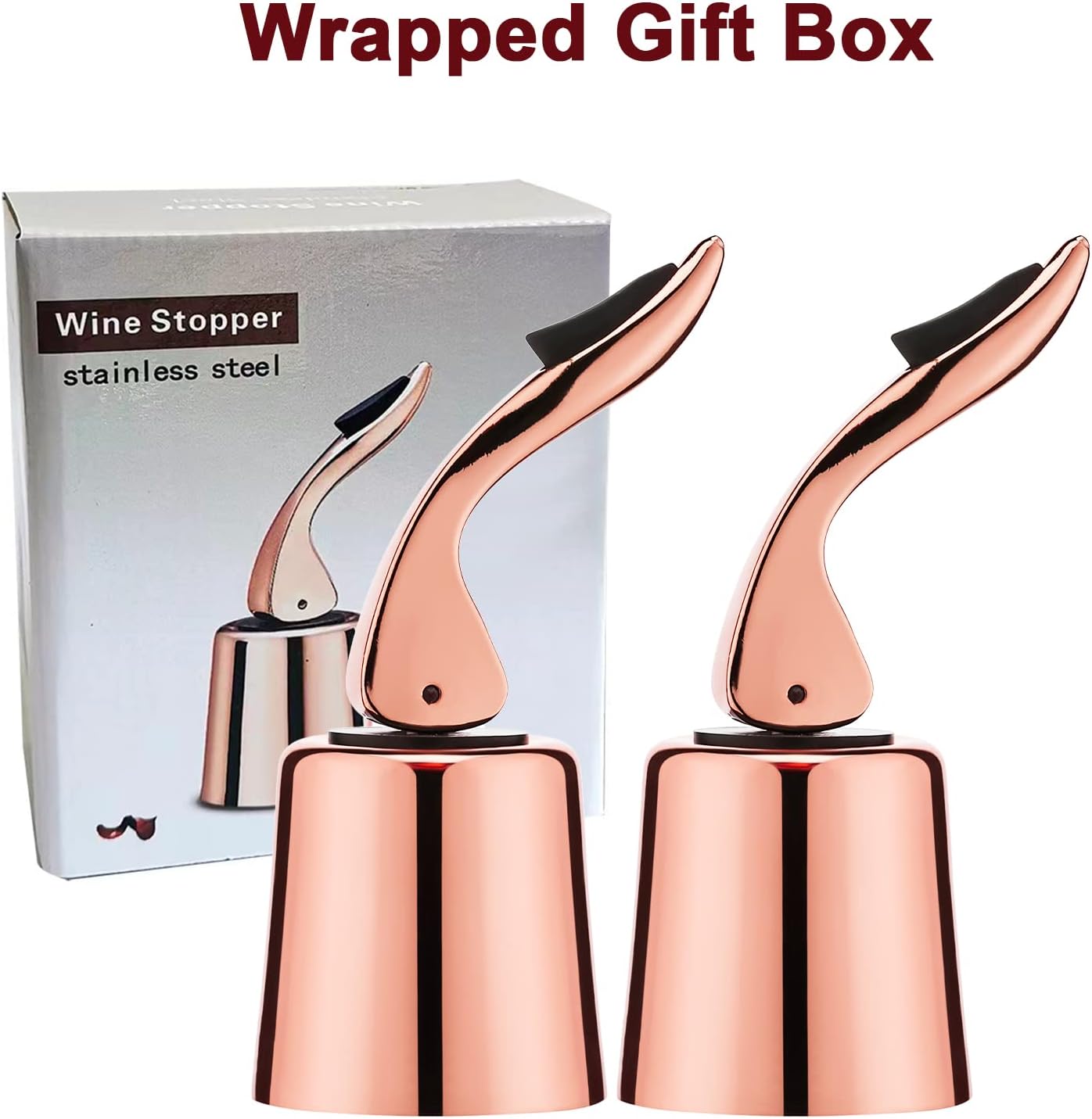 Wine Stoppers for Wine Bottles with Stainless Steel Vacuum Wine Bottle Stopper with Silicone Reusable Wine Corks, Leak proof Keep Fresh Suitable for Red&White Bottle (Rosegold, 2 Pack)