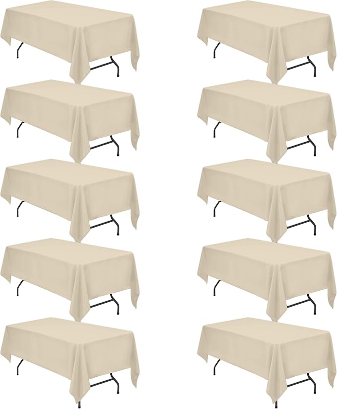 BRILLMAX 10 Pack Beige Tablecloths for 6 Foot Rectangle Tables 60 x 102 Inch - 6ft Rectangular Bulk Linen Polyester Fabric Washable Cloth Cover for Wedding Reception Banquet Birthday Party