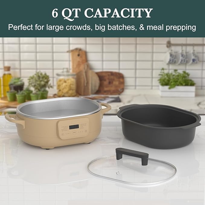 MAGNIFIQUE 6 Quart Multi-Cooker, with 8-in-1 Casserole Programmable Slow Cooker, Dutch Oven, Pasta, Nonstick, Oven Safe Pot to 500°F Brown Sugar