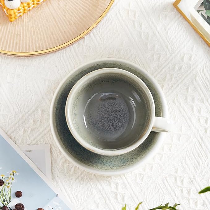 Vintage Design 12 oz Ceramic Latte Art Cappuccino Barista Cup with Saucer (Space Grey)