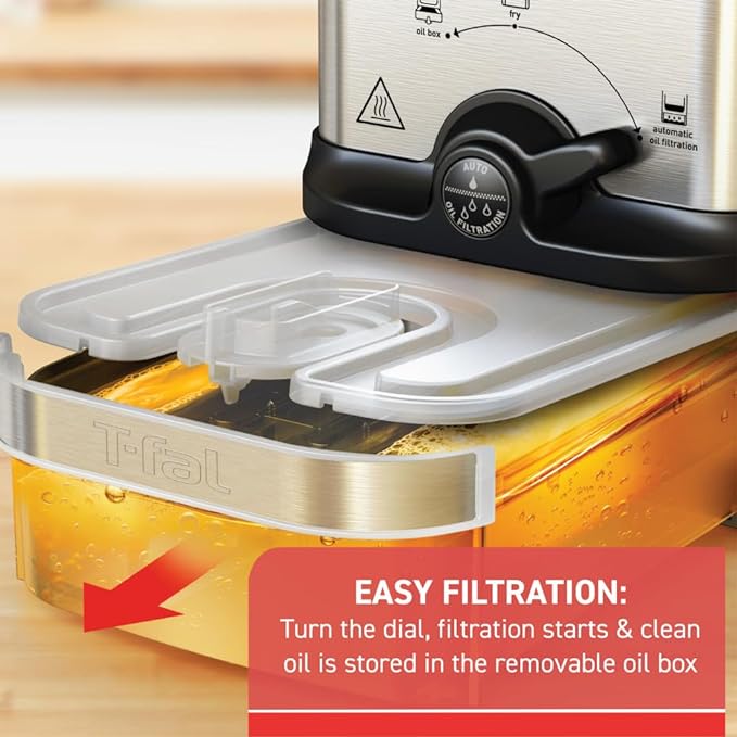 T-fal Compact EZ Clean Stainless Steel Deep Fryer with Basket for Home Use, 1.8 Liter Oil and 1.7 Pound Food Capacity, 1200 Watts, Easy Clean Temp Control, Oil Filtration, 1.8 L