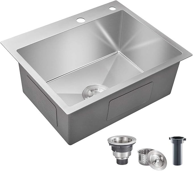 22x18 inch Drop in Kitchen Sink - Top mount Bar Sink Single Bowl, 9 inch Deep Stainless Steel Rv Sinks Handmade with Strainer