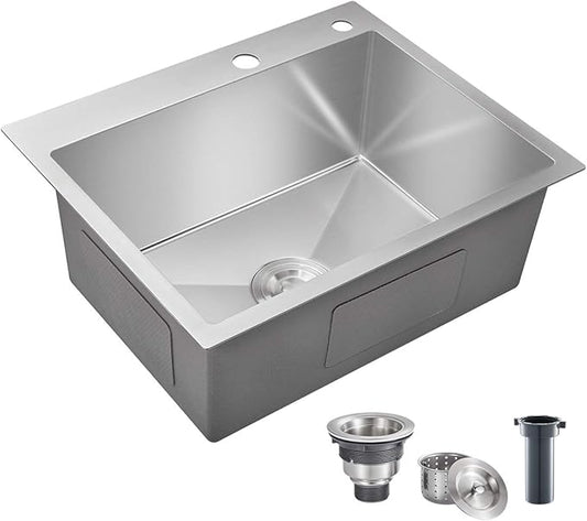22x18 inch Drop in Kitchen Sink - Top mount Bar Sink Single Bowl, 9 inch Deep Stainless Steel Rv Sinks Handmade with Strainer