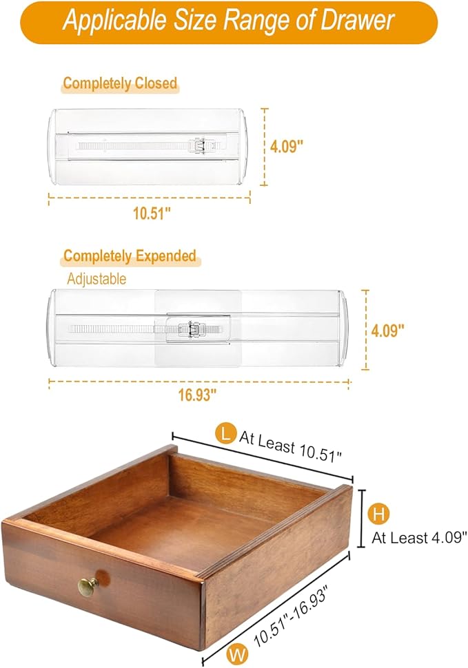 6 Pack Drawer Dividers for Clothes, 4" High 10"-17" Adjustable Drawer Dividers Expandable Dresser Drawer Organizer, Clear Drawer Separators for Clothes, Underwear, Cosmetic, Kitchen Utensils Storage