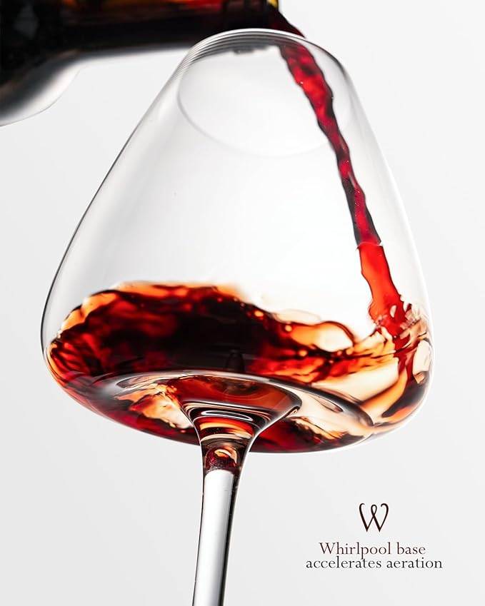 Hand-Blown 18OZ Crystal Wine Glasses Set of 4, Lead-Free Crystal Glasses with Unique Bottom Design for Red, White Wine, 530ml