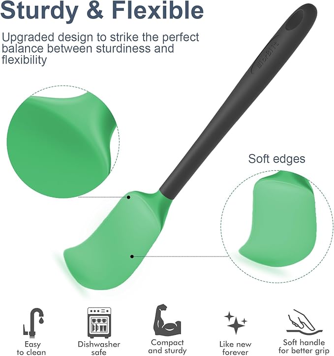 Silicone Spatula Set of 6, Food Grade, High Temperature Resistant, Dishwasher Safe, Suitable for Kitchen Baking, Cooking (Green)