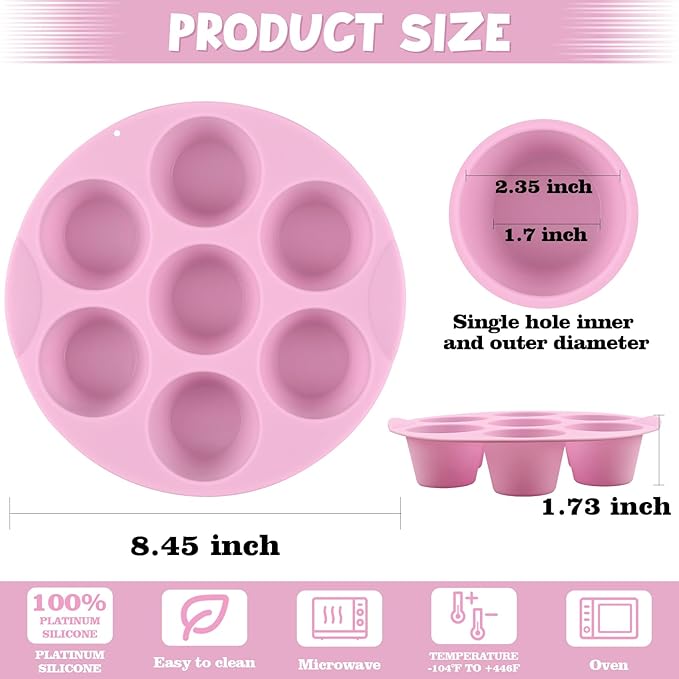 Sakolla 2 Pack Silicone Egg Bite Molds for Air Fryer, Nonstick 7 Cups Air Fryer Muffin Pan for Baking Egg Bite, Mini Muffins, Tart, Mini Cupcake and Quiche (Pink + Green)