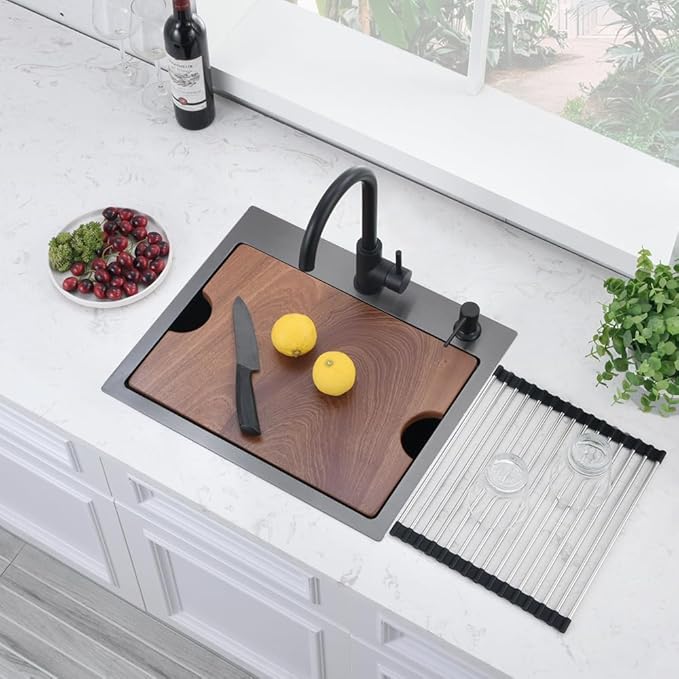 20 x 17 Inch Black Drop in Kitchen Bar Sink Workstation 16 Gauge Stainless Steel Small RV Kitchen Sink Outdoor Top Mount Single Bowl