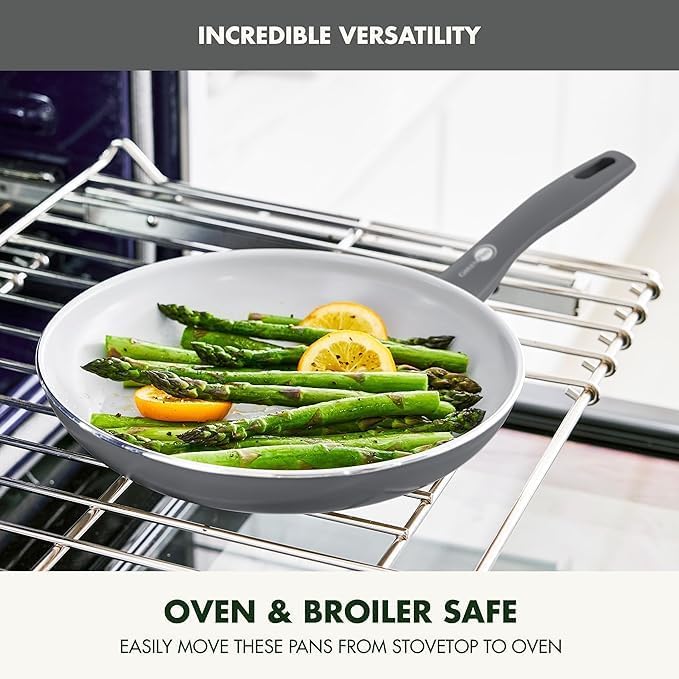 GreenPan Dover Healthy Ceramic Nonstick, 12 Piece Cookware Pots and Pans Set, PFAS-Free, Dishwasher Safe, Comfort Grip Handle, Gray