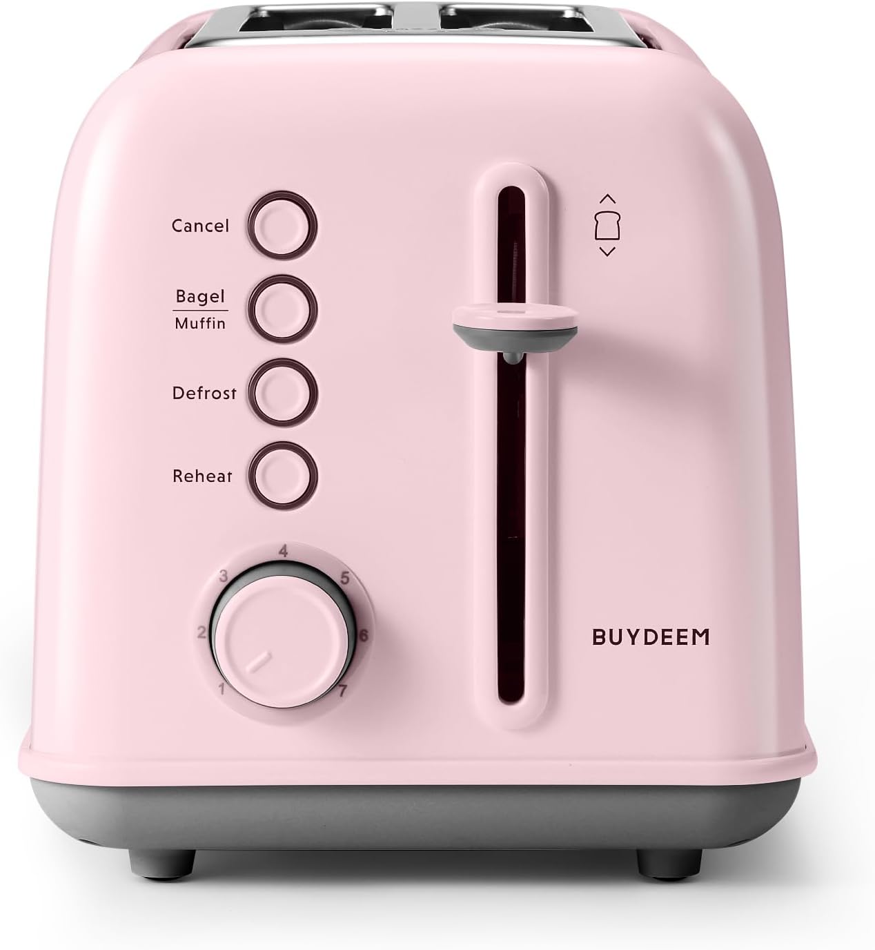 BUYDEEM DT620 2-Slice Toaster, Extra Wide Slots, Retro Stainless Steel with High Lift Lever, Bagel and Muffin Function, Removal Crumb Tray, 7-Shade Settings,Pink