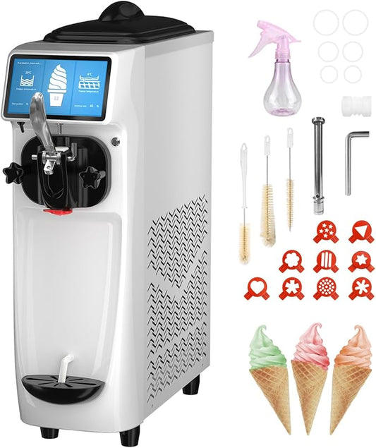Soft Serve Ice Cream Machine, 7 Inch Screen Ice Cream Maker Machine 4.2 to 4.6 Gal/H Ice Cream Maker Machine with Pre-Cooling Soft Serve Machine with 1.6 Gals Tank for Party Store School Home ETL