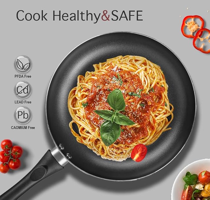 8pcs Black Ceramic Pots and Pans Set, Cooking Pan Set,Cooking Pot Set Ceramic Pan Set, Nonstick Cookware Set, Induction Safe Kitchen Cooking Set with Frying Pans, Saucepans, shovel and Ladle