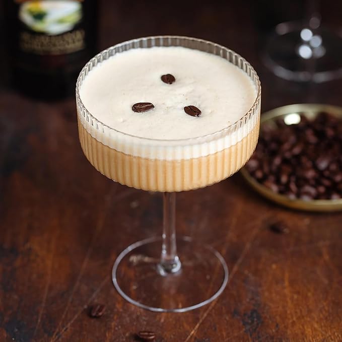 Martini Glass Set of 4, Ribbed Coupe Cocktail Glasses 10 oz Classic Old Styling Martini Glass Set with Gift Box Packaging Elegant Hand Blown Manhattan Goblet for Cocktail, Champagne