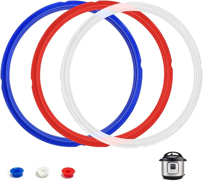 3 Pack Sealing Ring 6 Qt for Instant Pot Sealing Rings for 5/6 Qt Insta Pot, With 3 Float Valve Caps, Food-grade Silicone Instantpot 6Qt Sealing Ring, for Instant Pot 5&6 Qt, Red, Clear and Blue