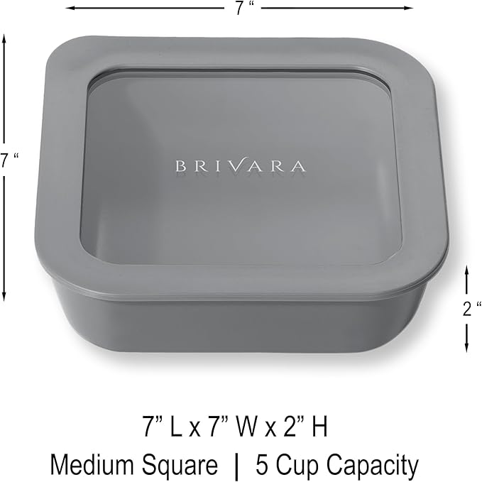 Ceramic Coated Glass Food Storage Container | No PTFE, PFOA, PFAS, and BPA | Reusable Non Toxic Meal Prep Container with Glass Lid | Easy To Store | 5 Cup Square [Smoke]