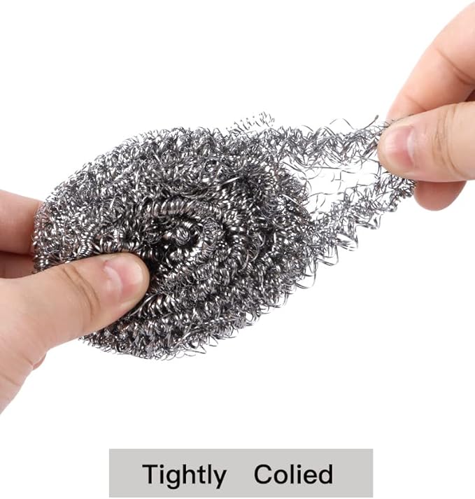 12Pcs Steel Wool Scrubber Pads for Cleaning Dishes, Pans, Pots, Ovens, Grills, Sinks - Stainless Steel Scrubbers for Kitchen, 12 Pack