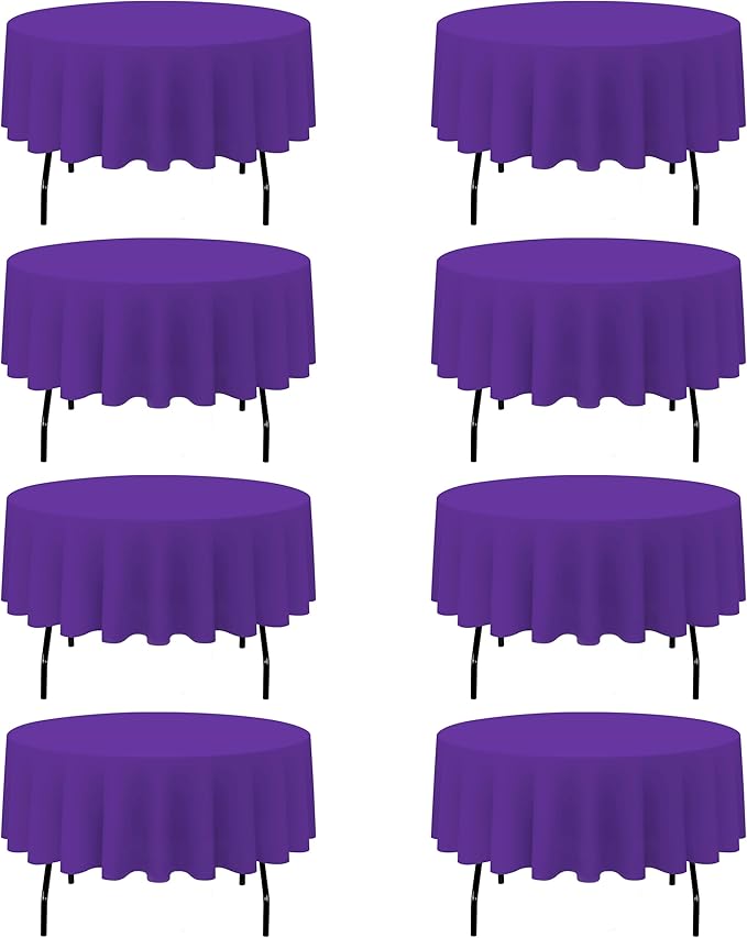 BRILLMAX 8 Pack Purple Round Tablecloths 90 Inch - Circle Bulk Linen Polyester Fabric Washable Table Cloth Cover for Wedding Reception Banquet Birthday Party Buffet Restaurant