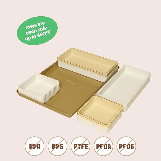 9-Piece Baking Set, Non-Stick Bakeware Set with 2 Large Silicone Trays, 2 Small Silicone Trays with 4 Lids & 1 Baking Sheet Tray, Oven-Safe Upto 450°F