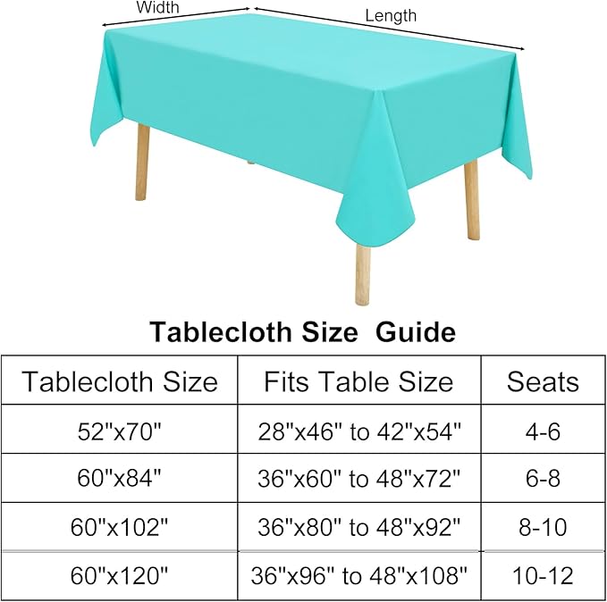 homing Rectangle Vinyl Tablecloth, Waterproof Spillproof Plastic Flannel Backed Table Cloth, Wipe Clean Table Cover for Dining, Buffet Parties and Camping (Teal, 54" x 108")