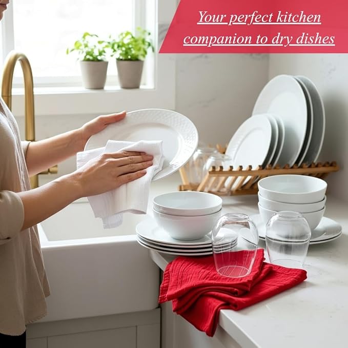 MF Premium White Flour Sack Towels 12-Pack, 28x28 Inch – 100% Cotton Kitchen Tea Towels for Baking, Cleaning, Cooking & Drying – Ultra Soft, Lint-Free, Absorbent & Reusable Dish Cloths