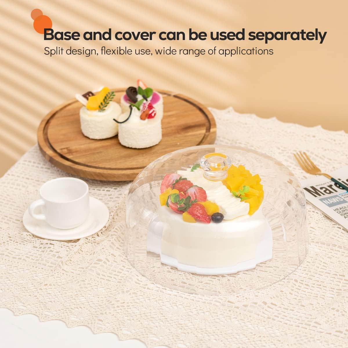 cutesun acacia wood cake stand with lid, 11.8'' Rotating Cake Stand with Dome, Shaterproof 10.4'' Acrylic Cake Display Cover, Cake Holder Tray for Wedding Gift，Kitchen,Birthday,Parties,Baking Gifts