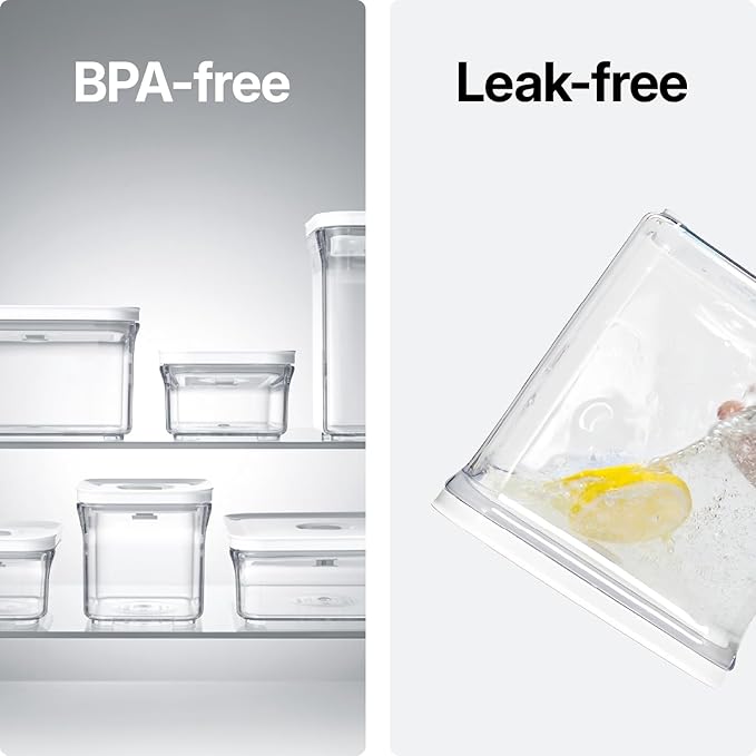 VAKUEN Premium Airtight Food Storage Containers, Mini Square 3pc/set(0.32qt), Smart One-Click Seal Lid, No Hinges, 100% Leak Proof, BPA-FREE, Dishwasher, Freezer & Microwave Safe