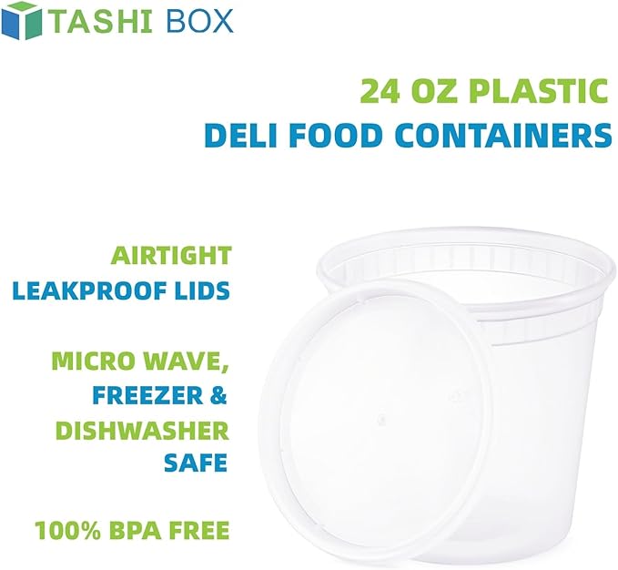 TashiBox 24 oz-30 Sets Plastic Deli Disposable Food Storage Containers With Airtight Lids,Slime, Soup, Meal Prep Containers | BPA Free | Stackable | Leakproof | Microwave/Dishwasher/Freezer Safe