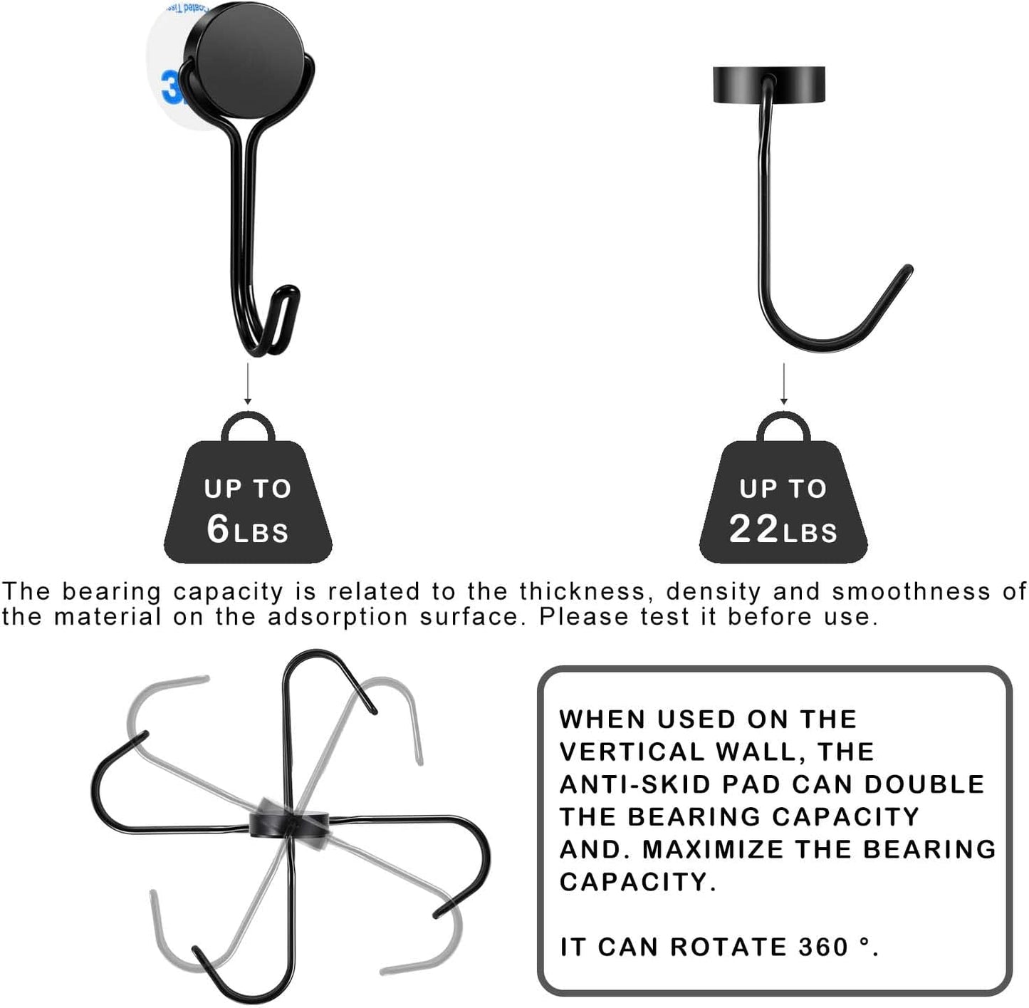 Magnetic Hooks, Heavy Duty 304 Stainless Steel Magnet Hooks for Cruise Refrigerator Grill,Strong Magnets with Hooks for Home Kitchen, Garage Key Holder,4pack （Black,1.1in-1 22Lbs）