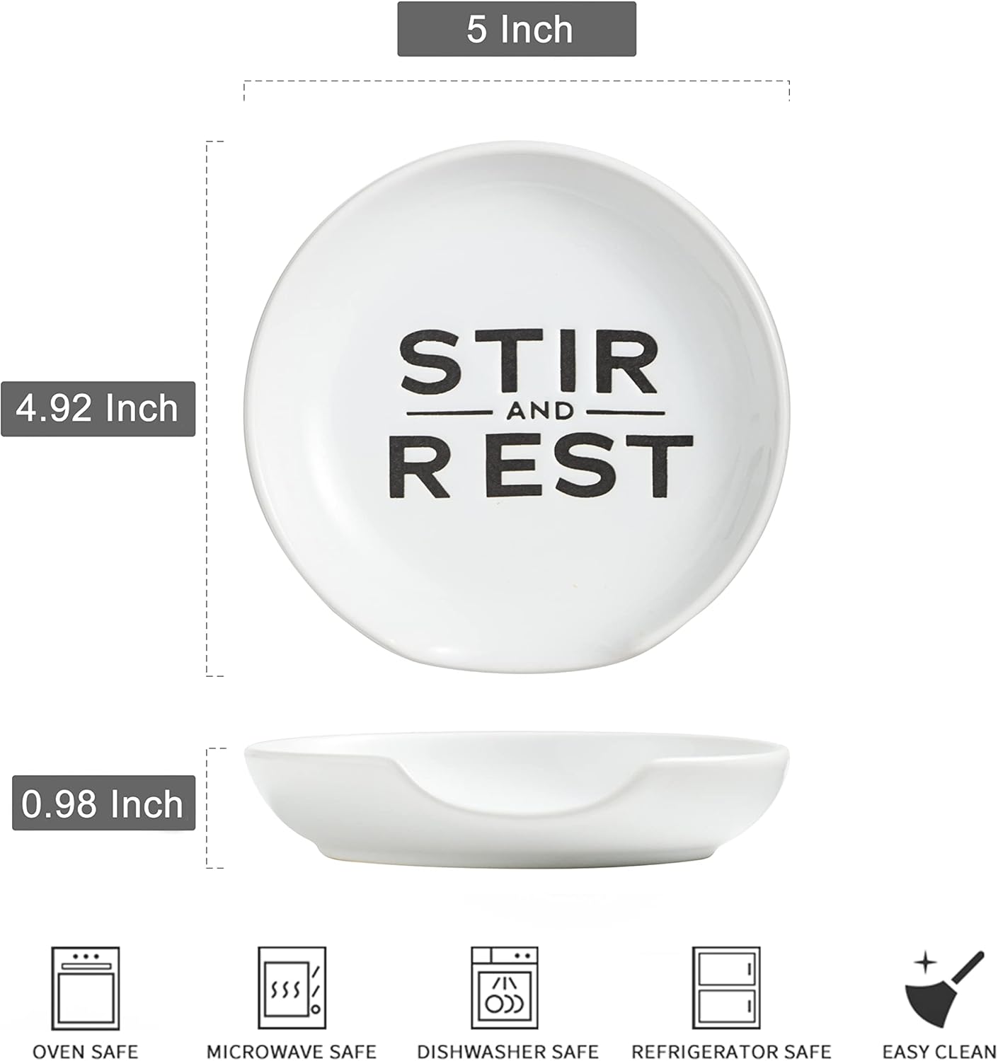 Spoon Rest for Kitchen Counter, 5 Inches Cooking Ladle Spatula Spoon Holder for Stove Top Utensil Rest for Countertop Deep Tray Black and White for Christmas Gift