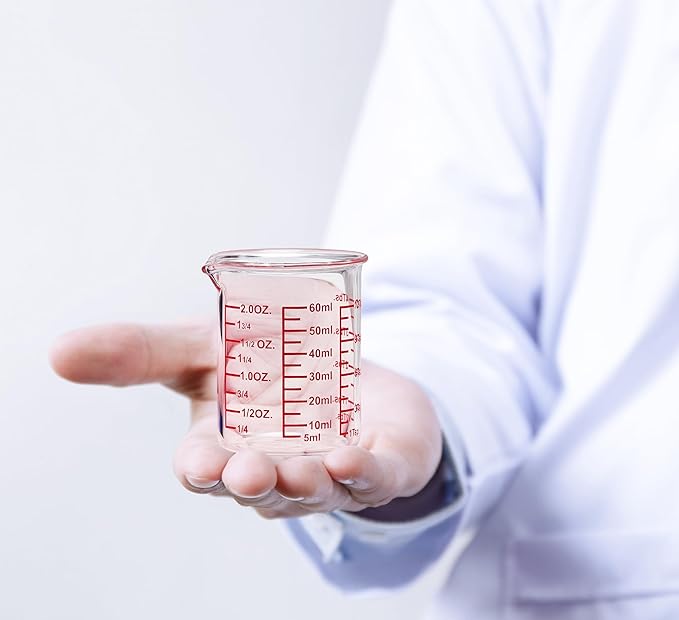 High Borosilicate Glass Measuring Cup-V-Shaped Spout，Glass Measuring Beaker for Kitchen or Restaurant, Easy to Read, 60 ML (2 Oz)-Pack of 2