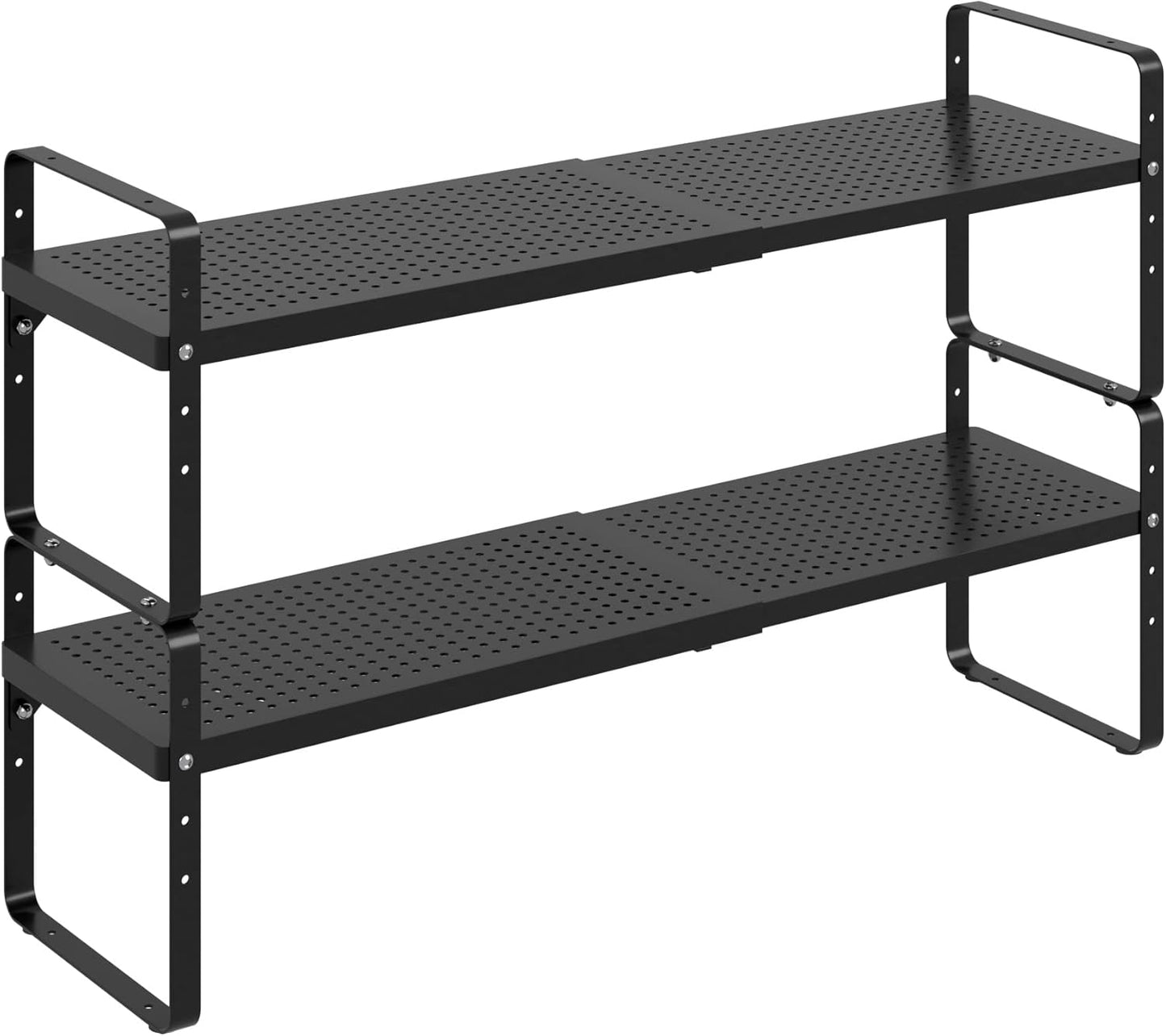Expandable Cabinet Shelf Organizer Adjustable Metal Spice Rack Stackable Freestanding Counter Storage Shelves for Kitchen Cabinet Under Sink Office Desk (Black - 2Pack - L16.5-27'' * W8'' * H9.6'')