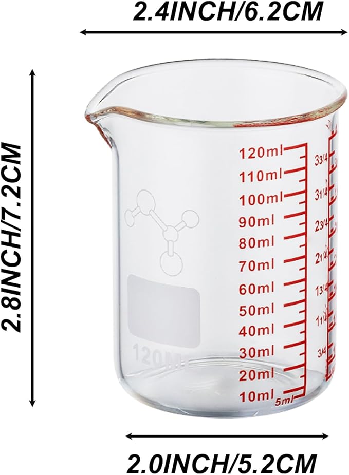 High Borosilicate Glass Measuring Cup-V-Shaped Spout,120ml(4OZ) Glass Measuring Beaker for Kitchen or Restaurant, Easy to Read(Pack of 2)