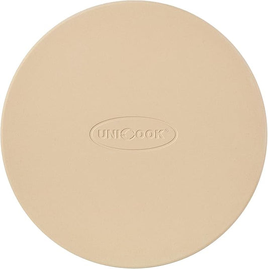 Unicook Small Pizza Stone 10.25 Inch for Oven and Grill, Round Baking Stone, Thermal Shock Resistant Cordierite Oven Pan with Plastic Dough Scraper, Ideal for Cooking Pizza, Bread