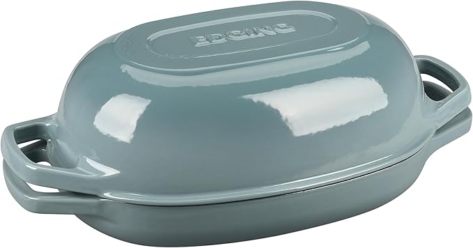 Enameled Cast Iron Oval Dutch Oven Pot with Lid, Dutch Oven for Sourdough Bread Baking, Oval Bread Pan, 5qt, Seasalt