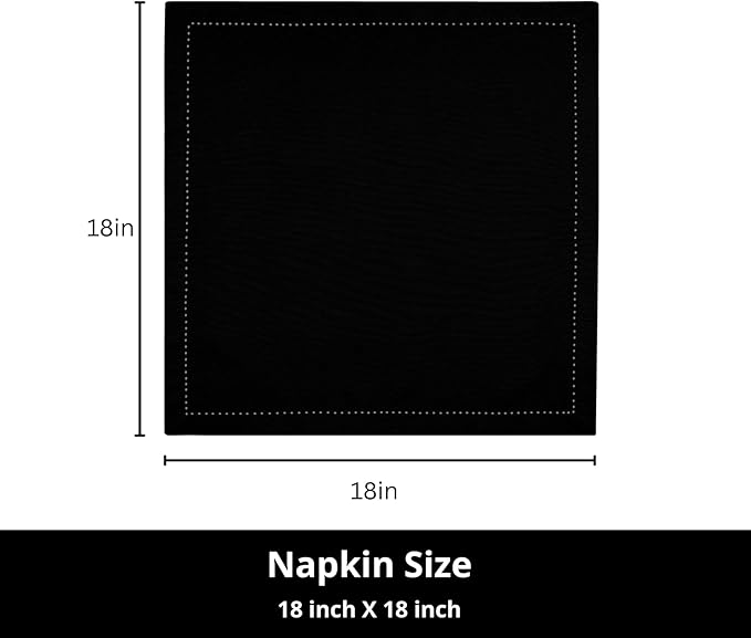 PurpleEssences Set of 12 Hemstitch Cloth Dinner Napkins 100% Cotton - Soft Durable Washable - Ideal for Wedding Christmas Holiday Winter - Perfect Everyday Use Table Linen 18x18 - Black